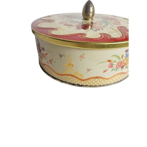 Vintage Round Biscuit Tin Embossed Floral Pattern 6.5” 1960's England - Picture 5 of 12